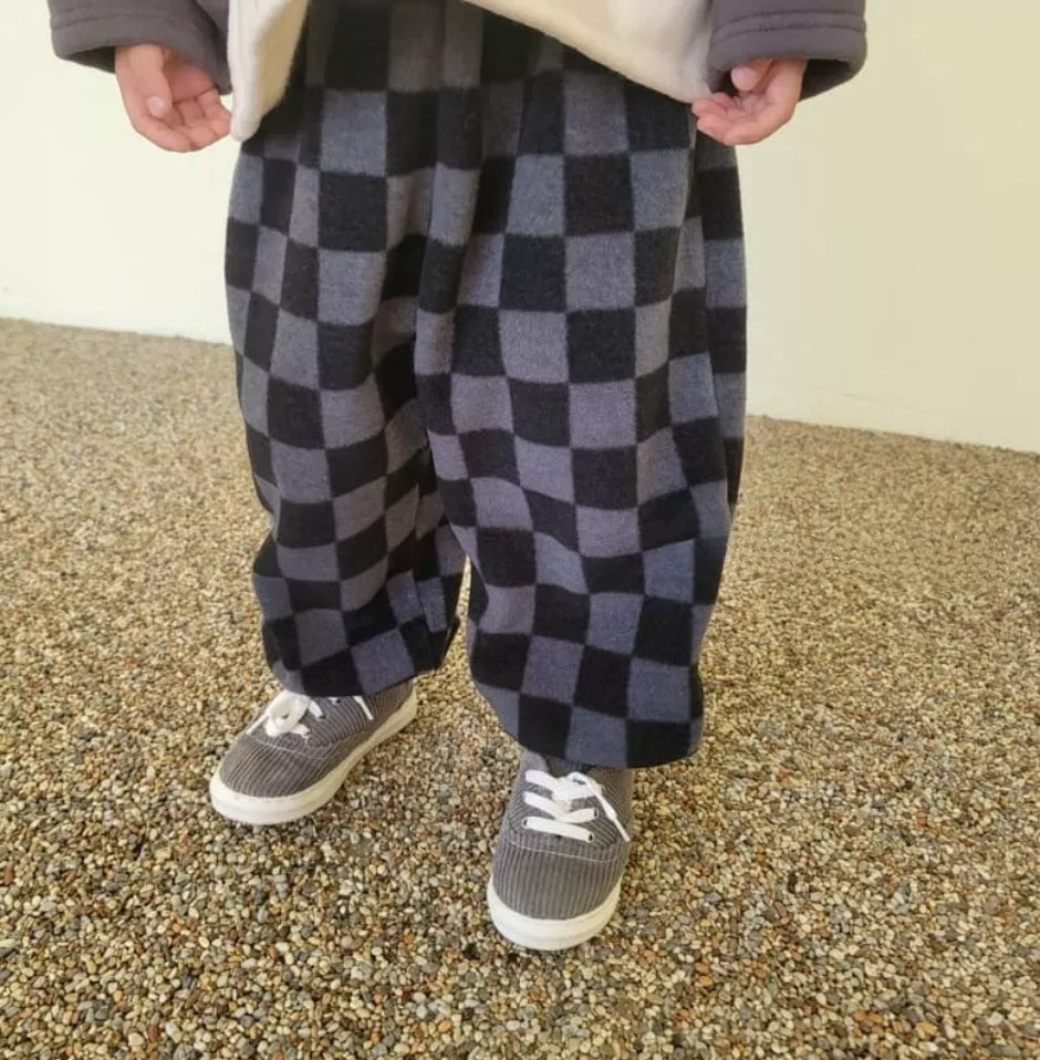 Trendy Checkered Fleece Trousers for Kids